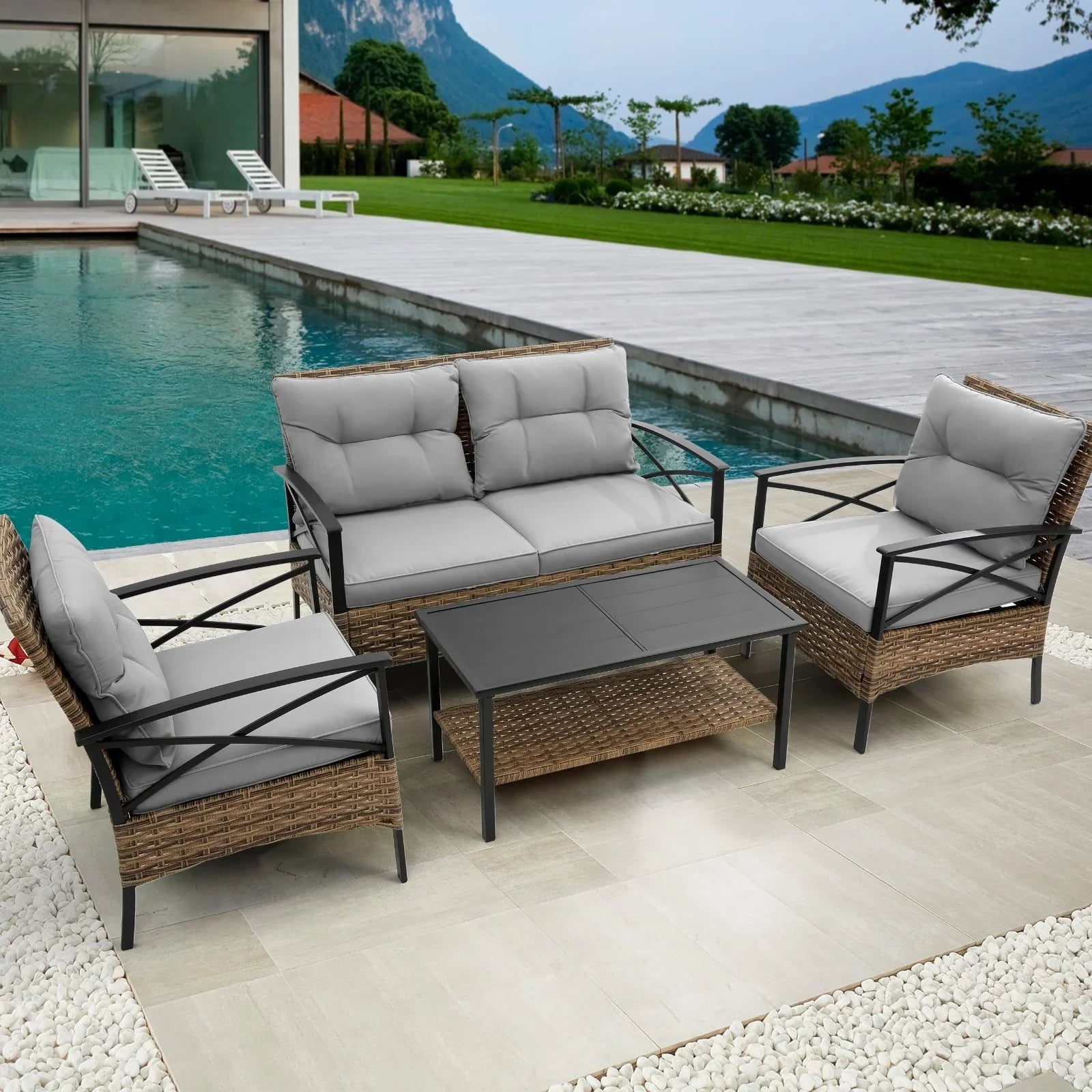 Patio Sectional Sofa Set Kd Rattan Wicker Outdoor - Outdoor Furniture | Black Cotton (View 8)