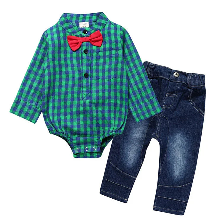 Boy Gentleman Plaid Suit Baby One Piece Bag Fart - 0 | Elegant Fashion (View 4)