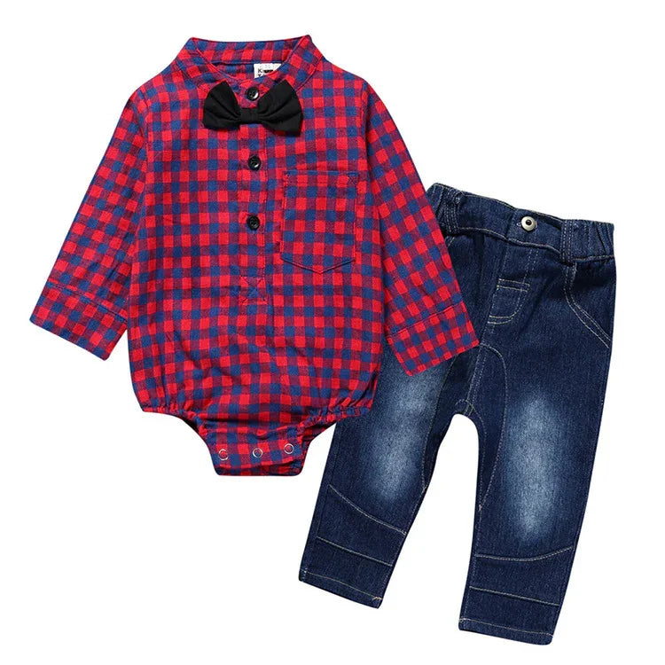 Boy Gentleman Plaid Suit Baby One Piece Bag Fart - 0 | Elegant Fashion (View 6)