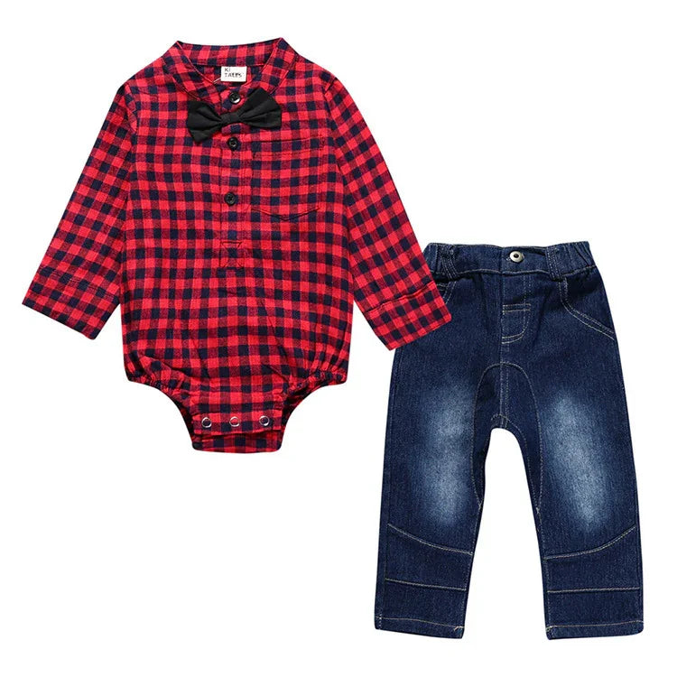 Boy Gentleman Plaid Suit Baby One Piece Bag Fart - 0 | Elegant Fashion (View 3)