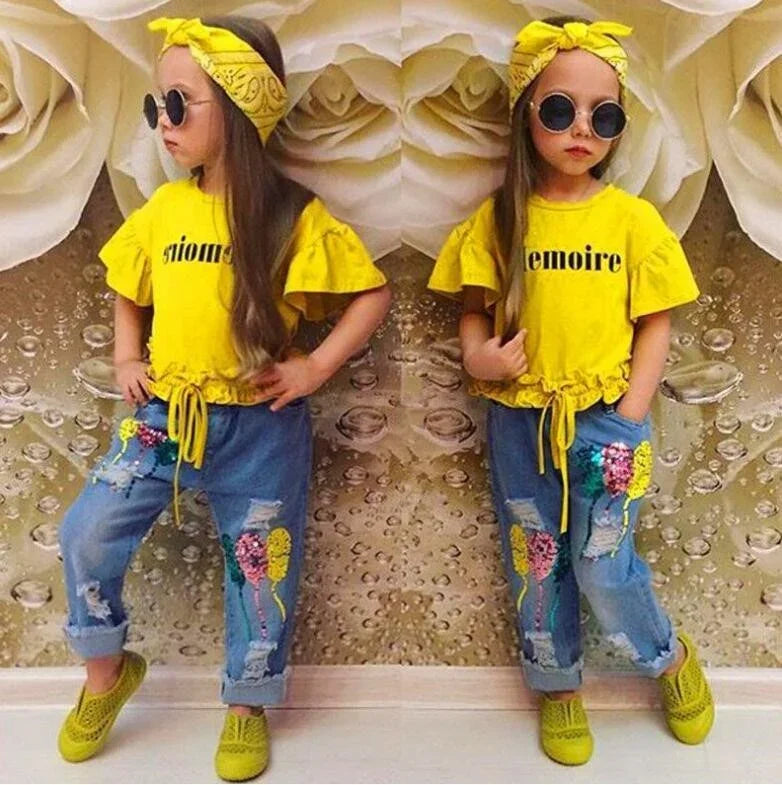 Girls Clothing Cotton Letter Shirt Jeans Suit - 0 | Accessory Clothing