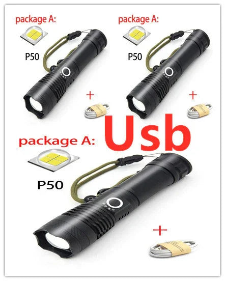 Usb Charging Zoom P50 Flashlight | Holder Adapter - Home & Garden > Lighting | Accessory Elegant (View 2)