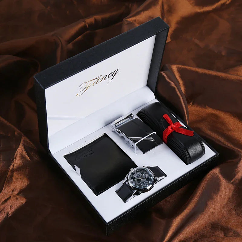 Mens Automatic Buckle Belt Watch Gift Set | Leather - Apparel & Accessories > Clothing Accessories | Christmas Decor