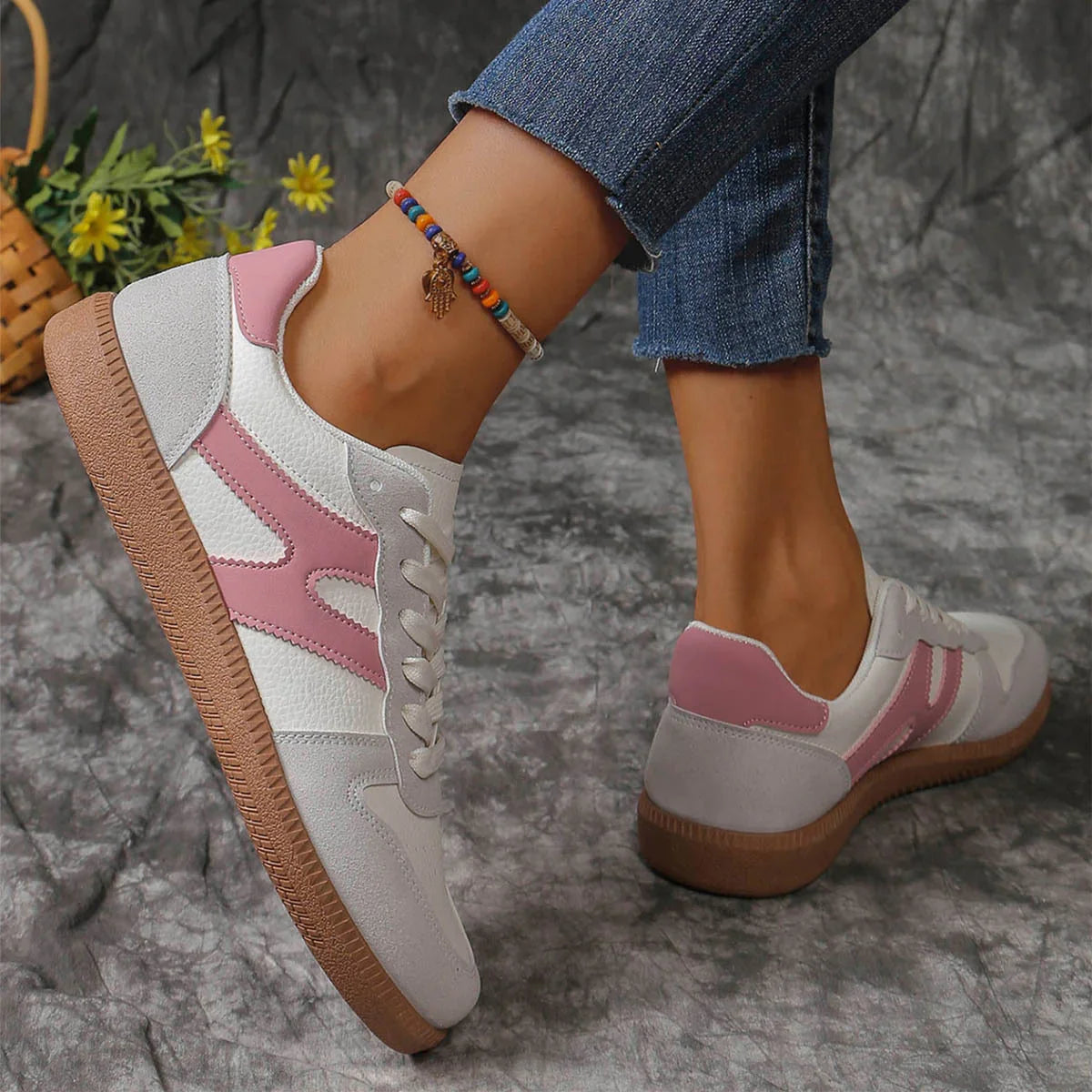Colorblock Lace Up Flats Shoes Fashion Round | Kit - 4 | Colorblock Lace-Up (View 2)