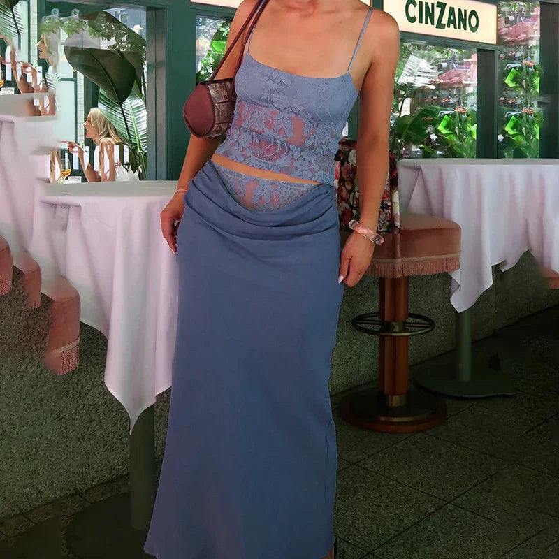 Womens Lace Backless Tube Top Sling Stitching - 0 | Blue Lace (View 4)