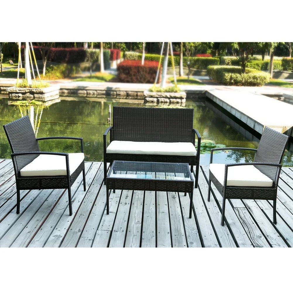 Outdoor Rattan Furniture Set Patio Cushioned Garden - Outdoor Furniture | Furniture Glass (View 2)
