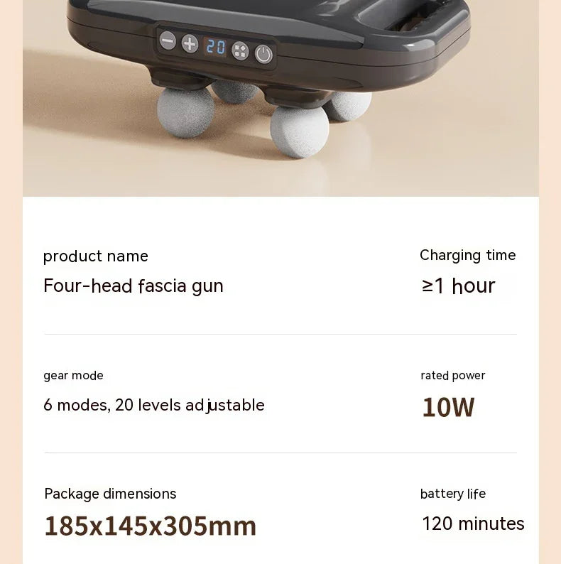 Four Head Massage Gun Massagehigh Frequency Muscle - Health & Beauty > Personal Care | Massage Massager (View 4)