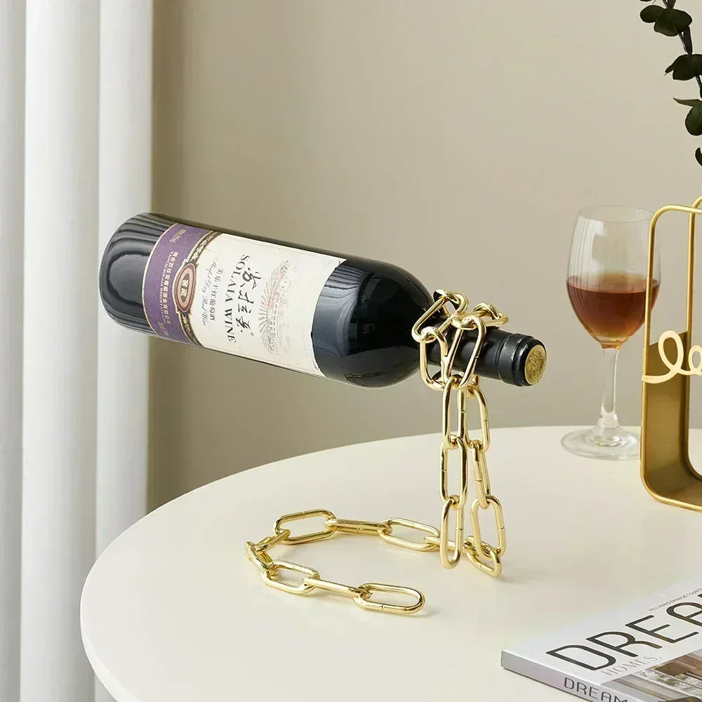 Iron Chain Floating Wine Holder for Elegant Display