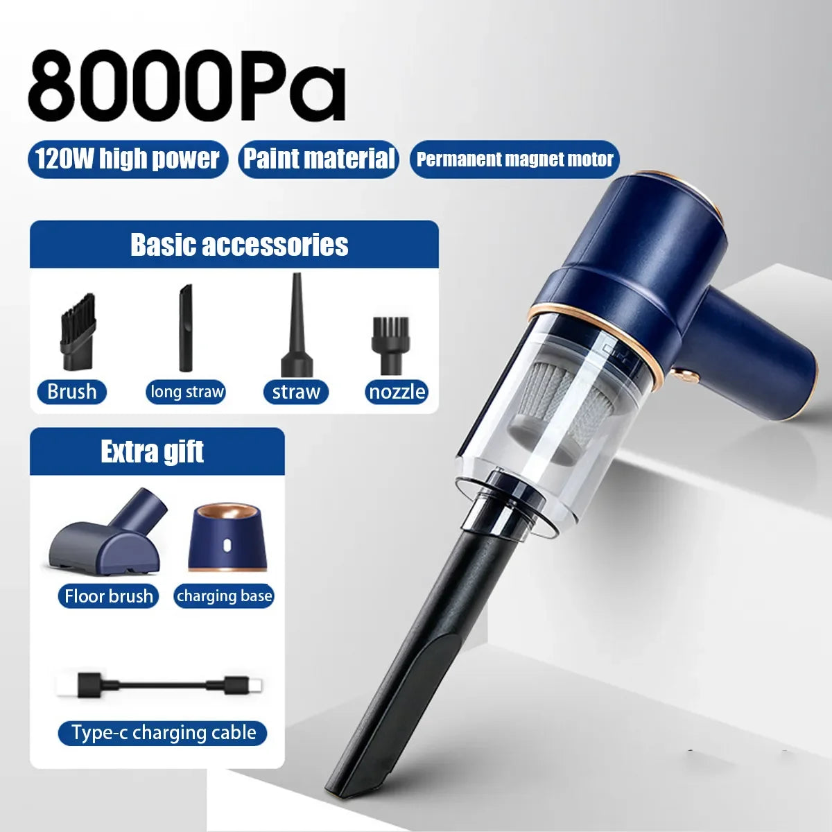 Handheld Car Vacuum Cleaner | Portable Holder - Home & Garden > Household Supplies | Bluetooth Device (View 3)