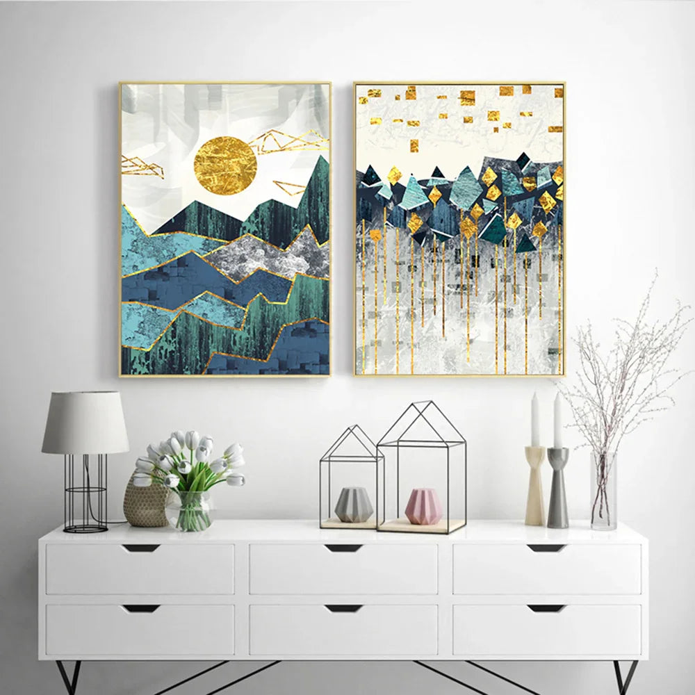 Nordic Abstract Geometric Mountain Landscape Wall Art - 0 | Abstract Geometric (View 2)