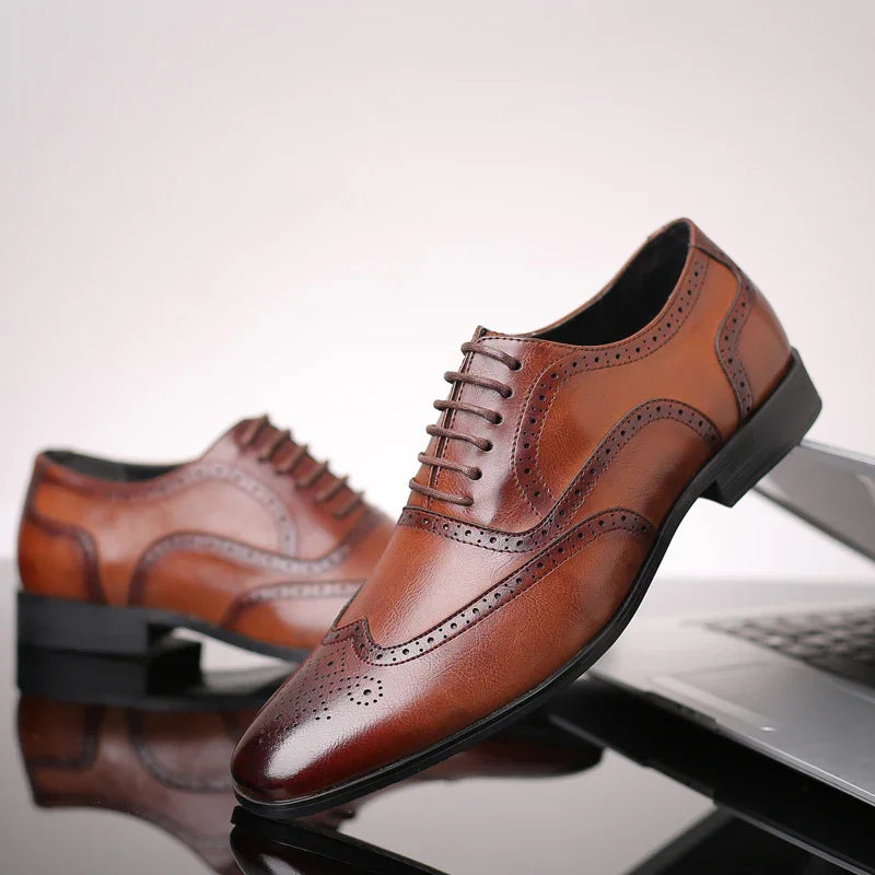 British Block Carved Business Shoes | Leather - 0 | Block British