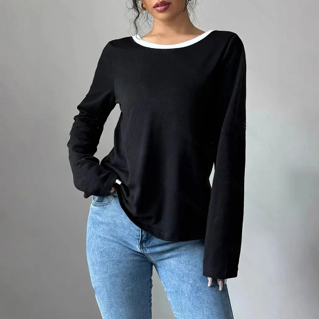 Womens Trendy Round Neck Two Piece Illusionknit Shirt - 0 | Elegant Fashion (View 3)