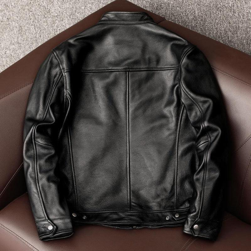Leather Men's Stand Collar Leather Jacket Coat