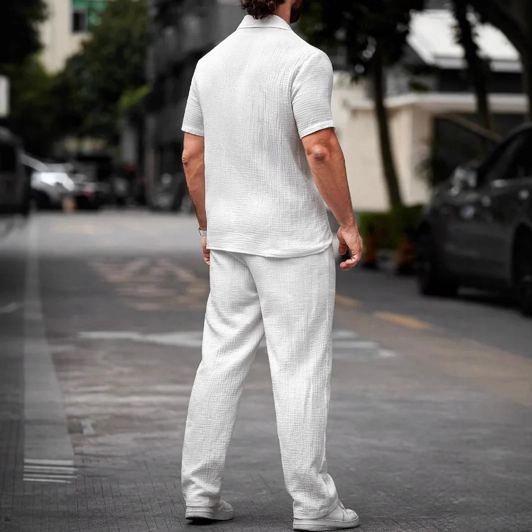 Polo Collar Solid Color Short Sleeve Button