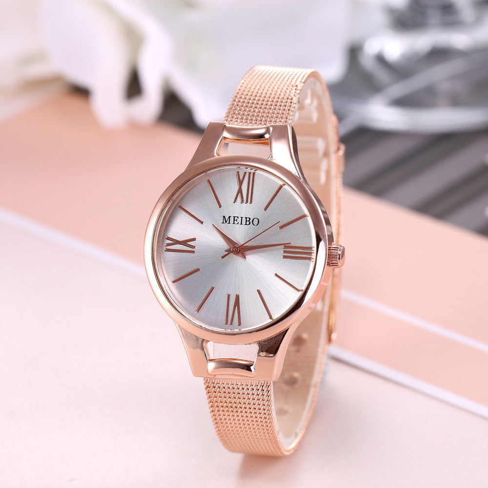 Harmony Sale Pin Buckle Round Glass Rose Gold Stainless Steel Mesh Belt Watch For Women