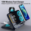 Wireless Charging Stand | 5-in-1 LED Alarm Clock | 15W Fast Charger Dock