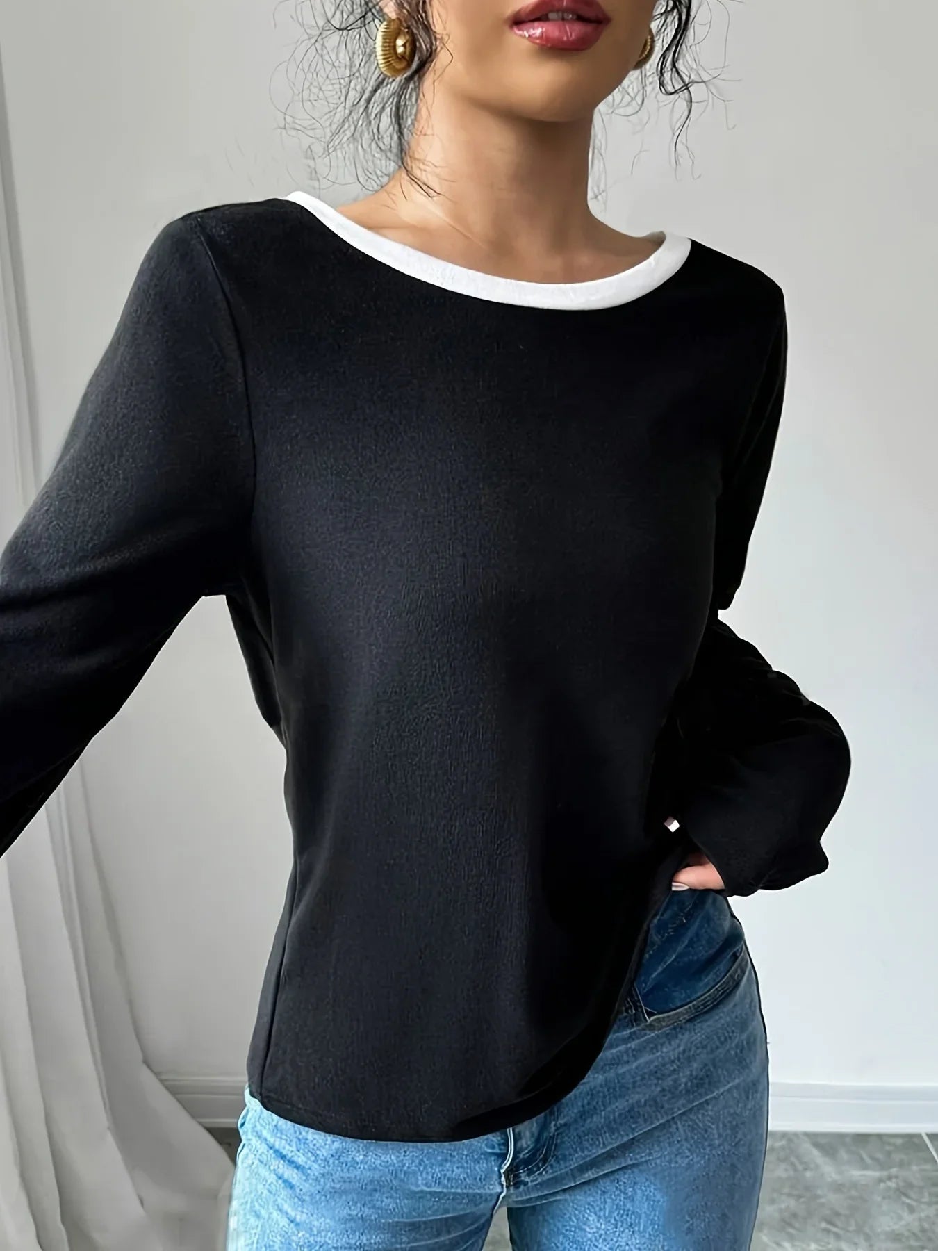 Womens Trendy Round Neck Two Piece Illusionknit Shirt - 0 | Elegant Fashion (View 9)