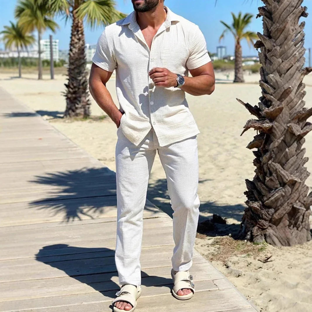 Polo Collar Solid Color Short Sleeve Button | Accessory - 0