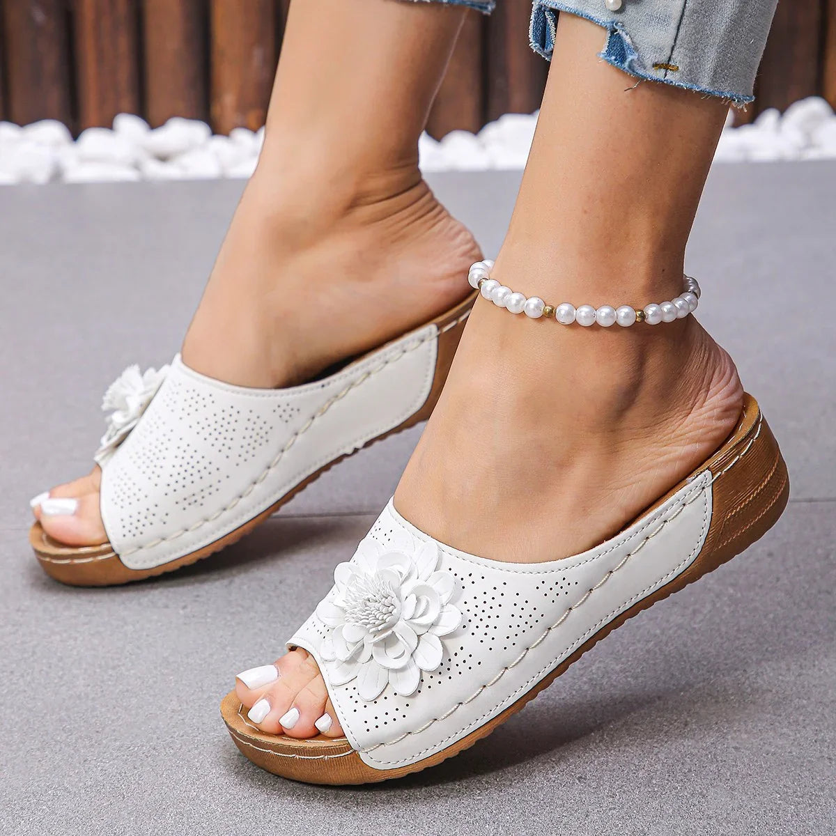 Flower Wedges Sandals Summer Fashion Retro Hollow - 0 | Black Flower (View 9)