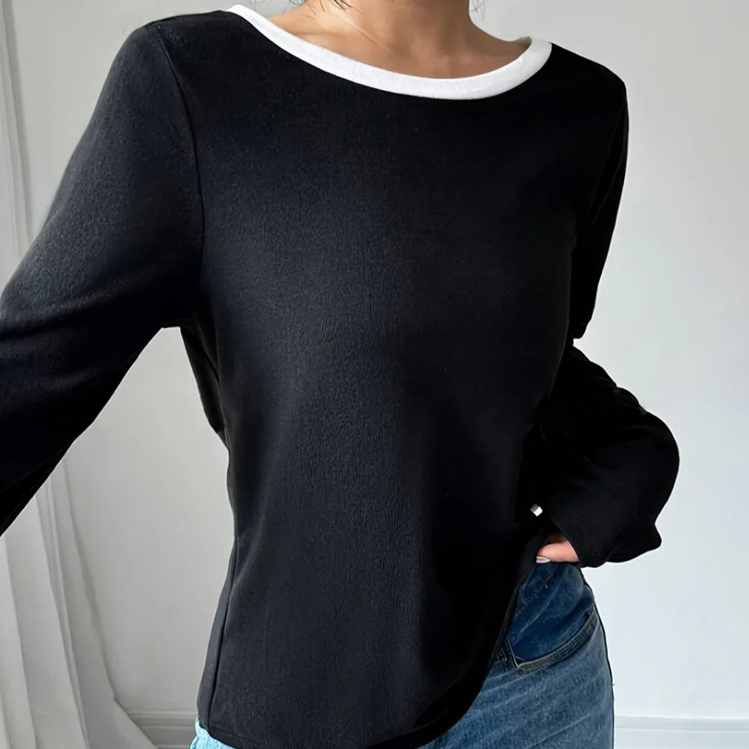 Womens Trendy Round Neck Two Piece Illusionknit Shirt - 0 | Elegant Fashion (View 5)