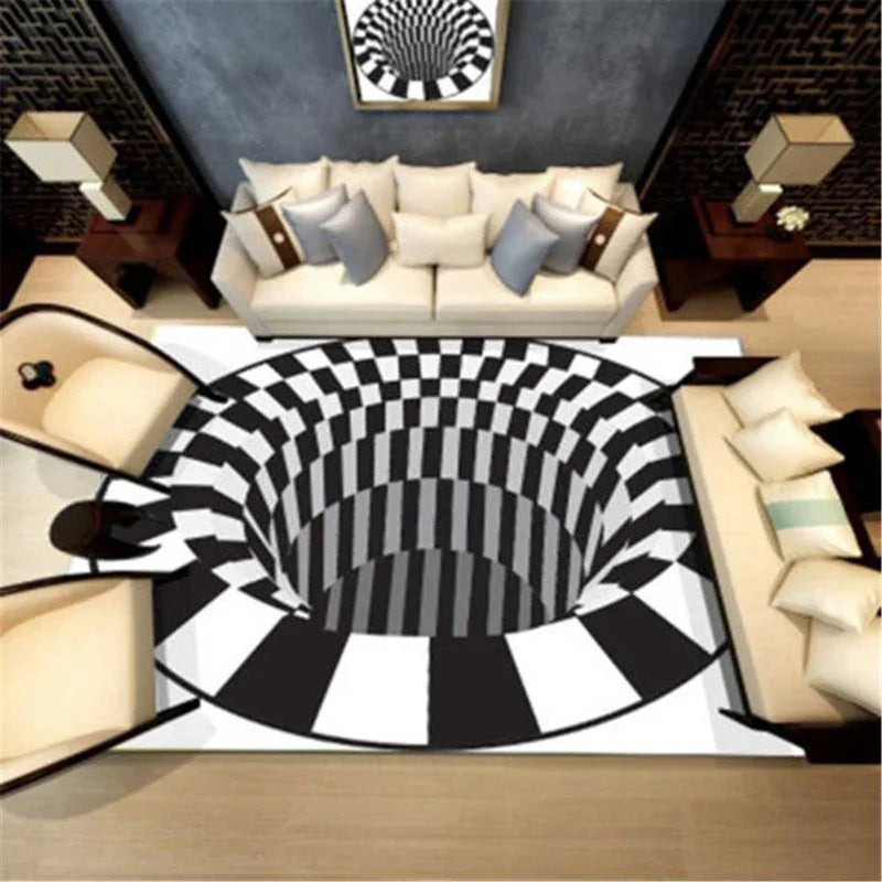 Vortex Grid Illusion Carpet | Black White 3d Tool - Home Decor | 3D-carpet Christmas