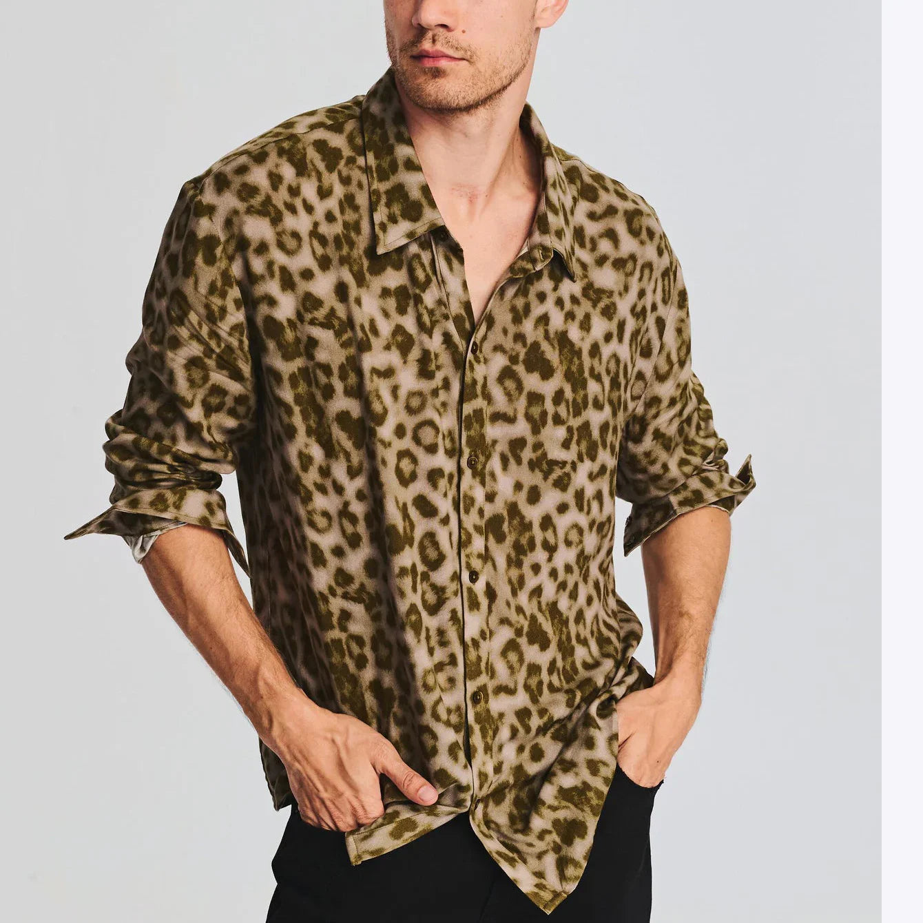 Men's Leopard Print Plus Size Printed Long Sleeve