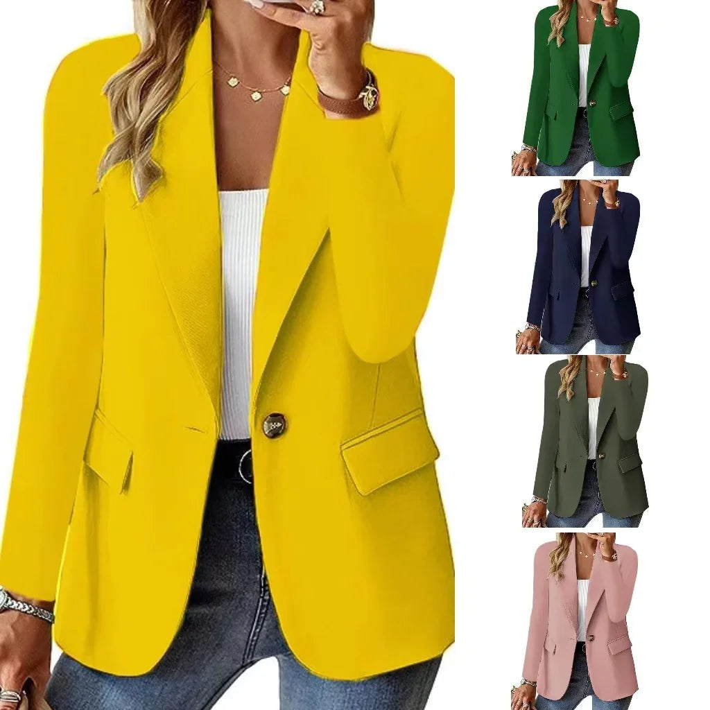 Fashion Casual Women Blazer Long Sleeved Solid Color - 0 | Blue Casual