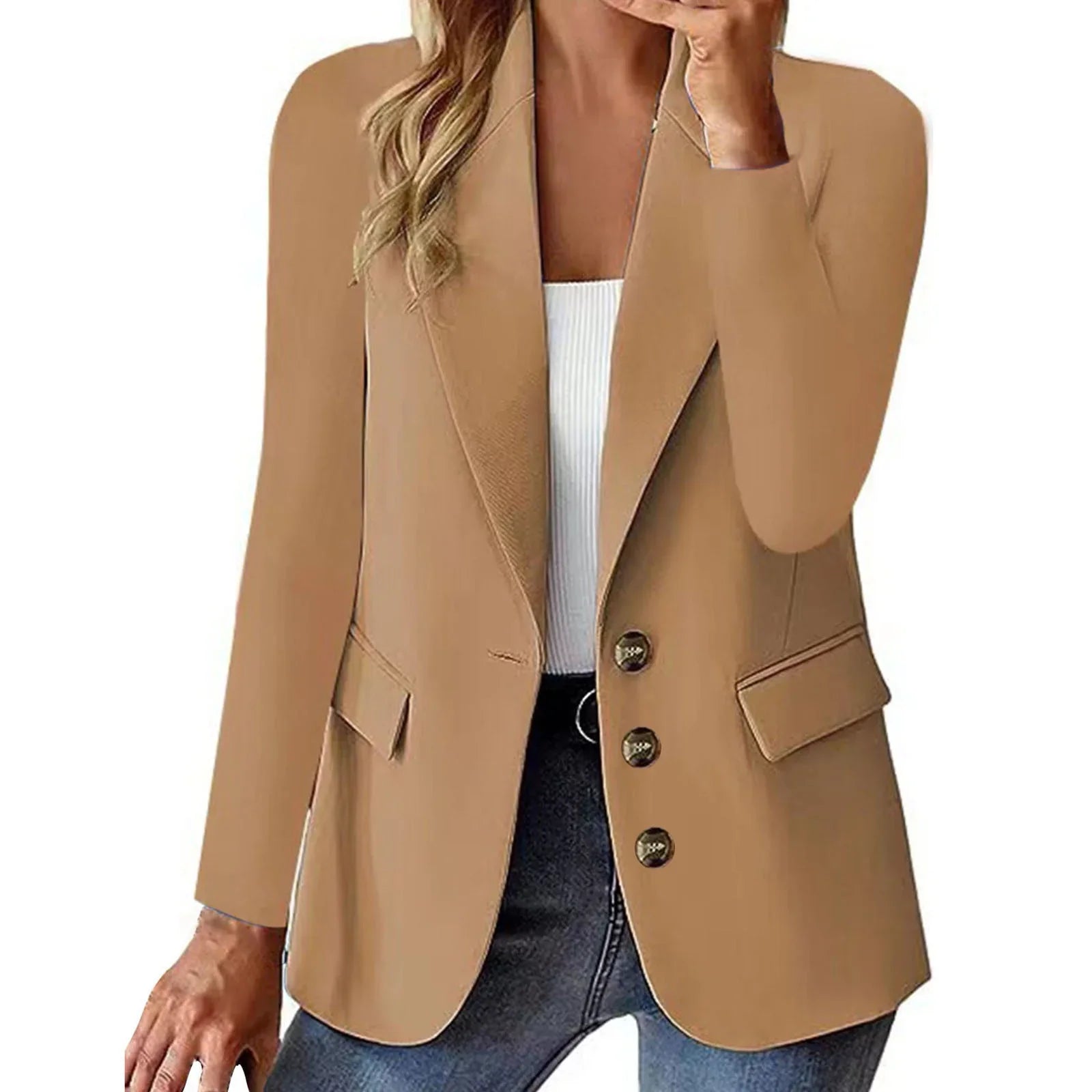 Fashion Casual Women Blazer Long Sleeved Solid Color - 0 | Blue Casual (View 11)