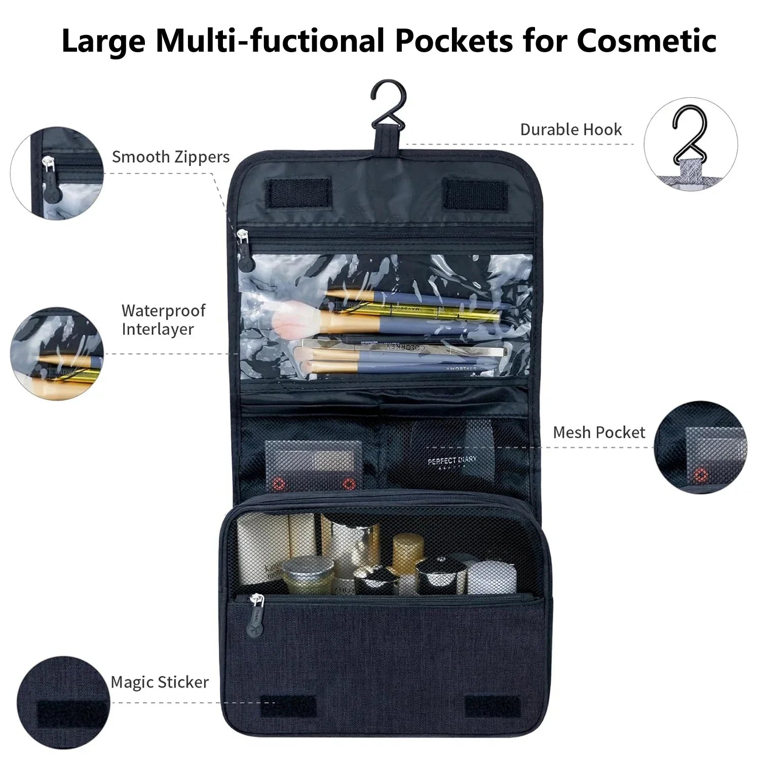 Travel Cosmetic Bag Capacity Toiletry Hanging Hook Men - Home & Garden > Storage & Organization | Accessory Elegant (View 2)