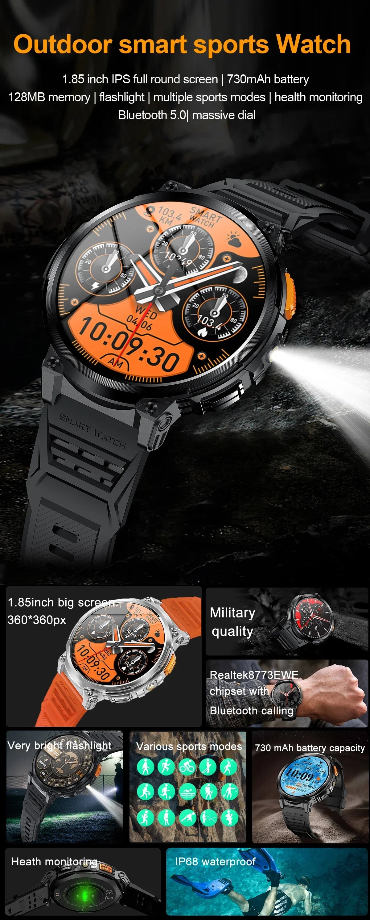 Hd Screen Smartwatch Flashlight | 185 Led Converter - Home & Garden > Lighting | Alloy Bluetooth (View 7)
