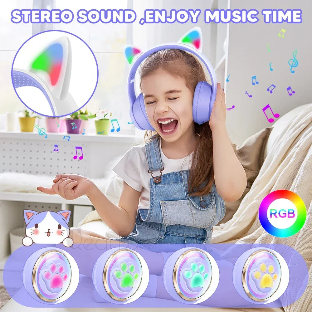 Cute Cat Headphones Girls Kids Microphone Stereo Music - Music Stand Lights | Elegant Fashion (View 2)