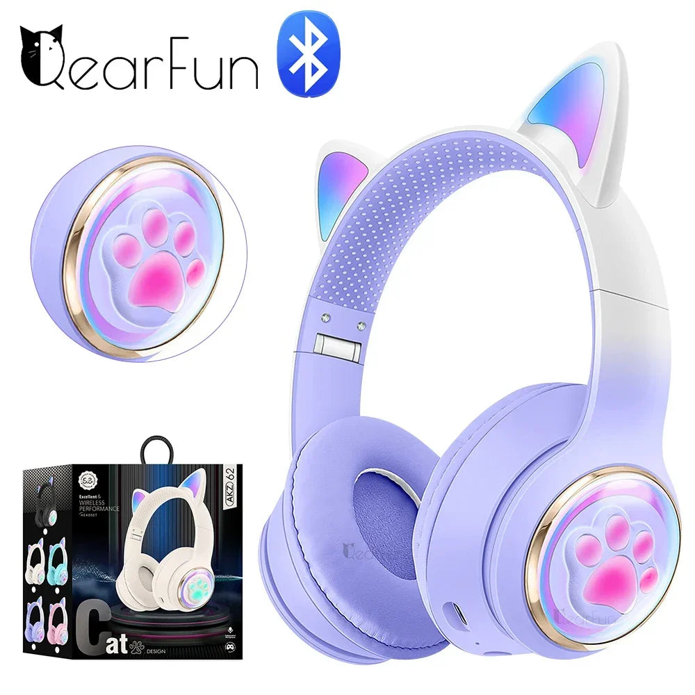 Cute Cat Headphones Girls Kids Microphone Stereo Music - Music Stand Lights | Elegant Fashion