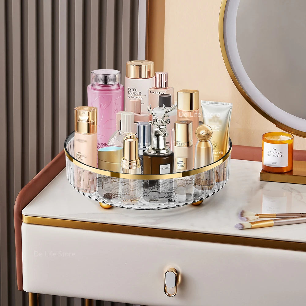 1/2 Layers Rotating Perfume Organizer For Dresser Light Luxury Skincare Cosmetic Organizer PET Bathroom Storage Tray