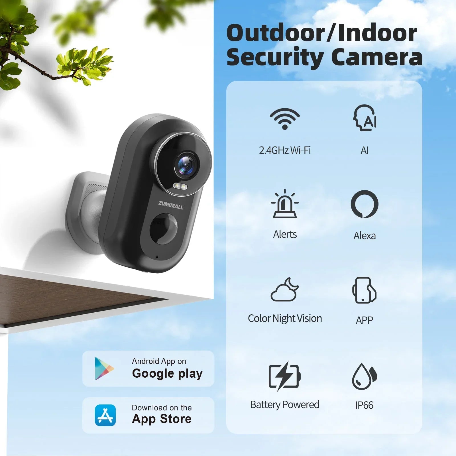 Zumimall Security Cameras Outdoor | Wireless Accessory - Surveillance Camera Lenses | Accessory Bluetooth (View 2)