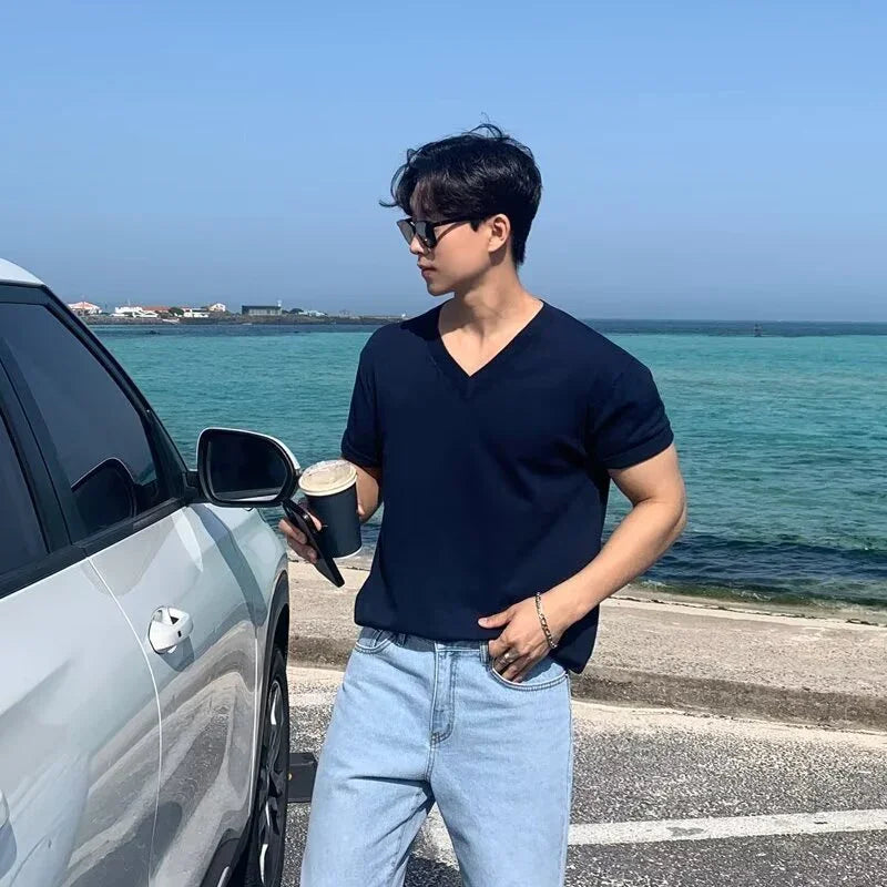 Mens Shirt Neck Loose Casual Sweater | Dock Stand - 0 | Shirt White (View 2)