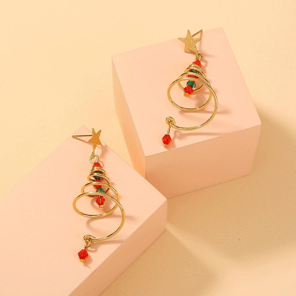 Artificial Rhinestone Star Spiral Christmas Tree Earrings - Unik Store