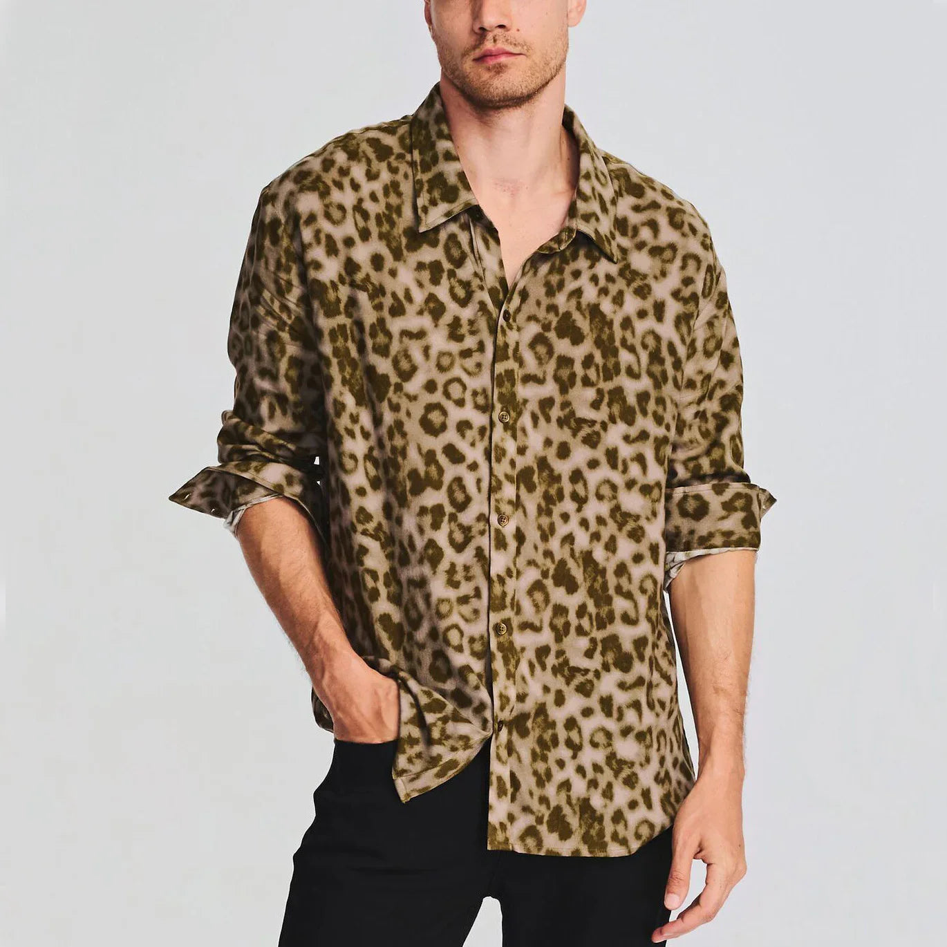 Mens Leopard Print Plus Size Printed Long Sleeve - 0 | Leopard Yellow