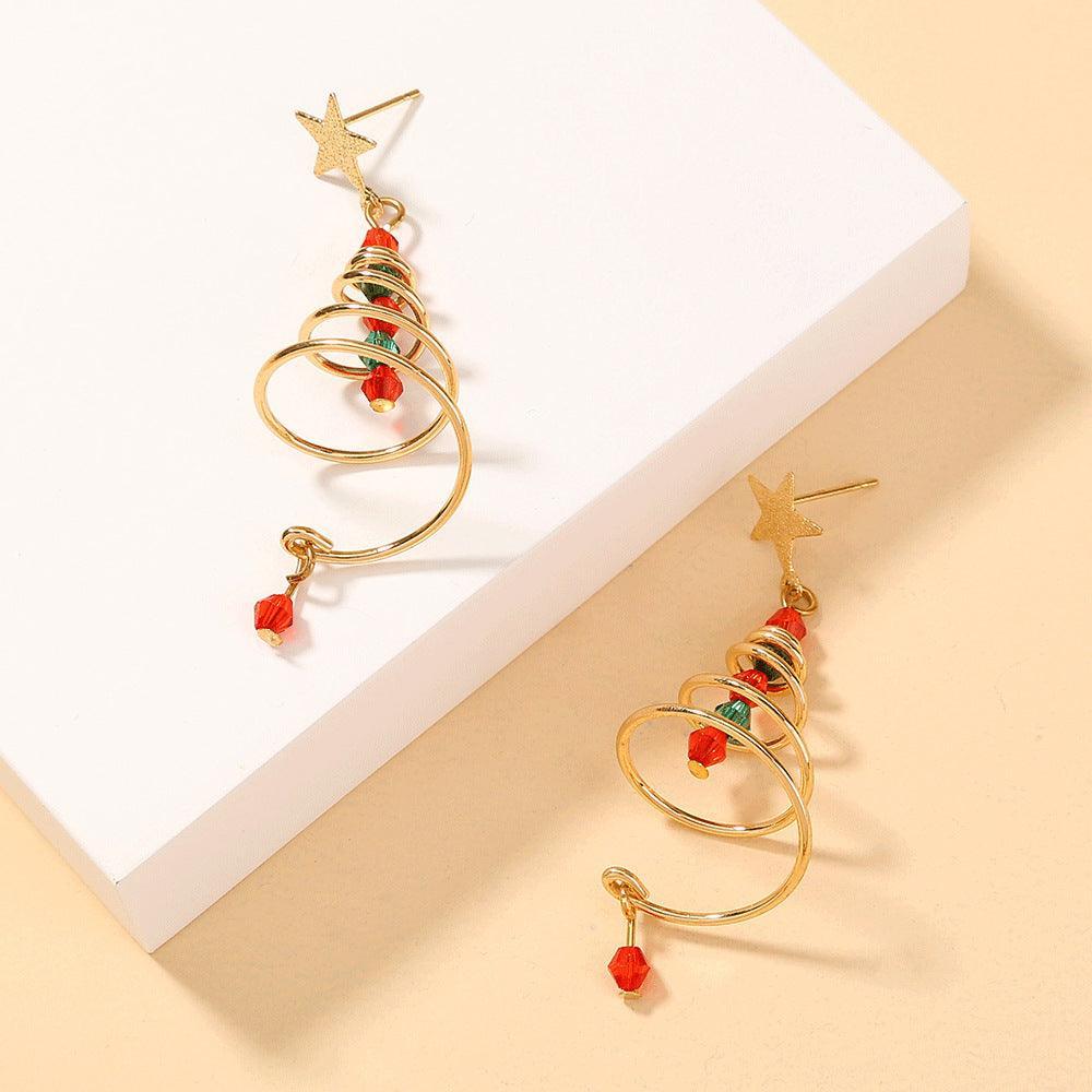 Artificial Rhinestone Star Spiral Christmas Tree Earrings - Unik Store