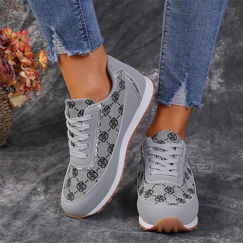 Flower Print Lace Up Sneakers Casual Fashion | Tool - 4 | Flower Lace-Up (View 2)