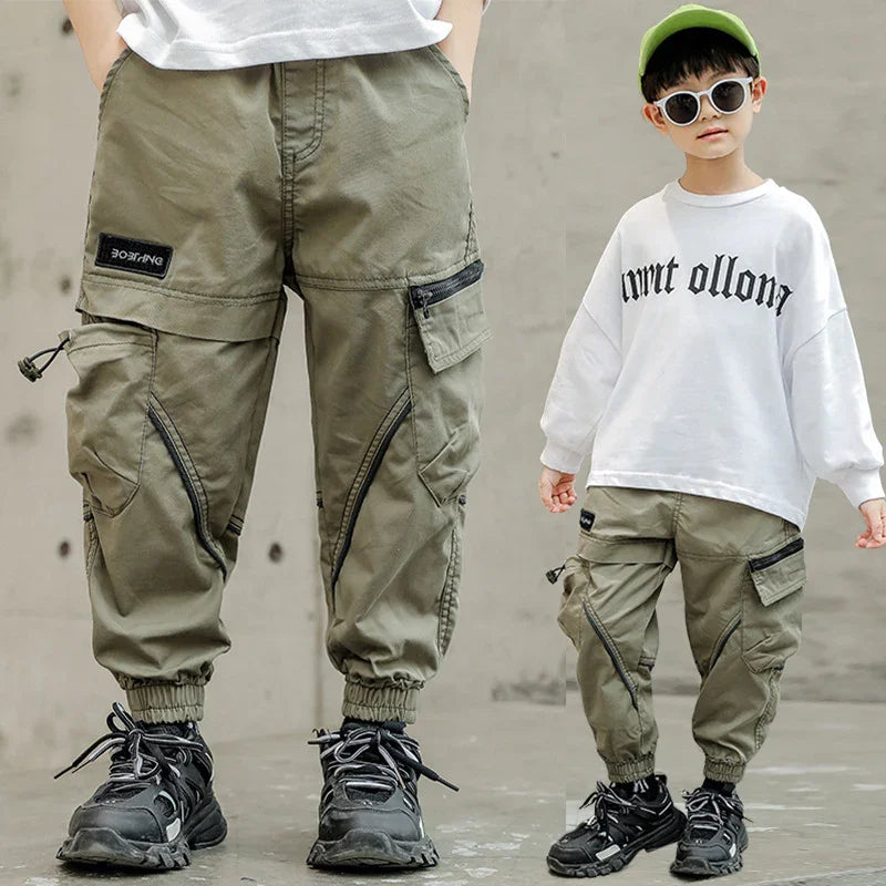 Drawstring Zipper Childrens Casual Pants | Measuring - 0 | Accessory Elegant